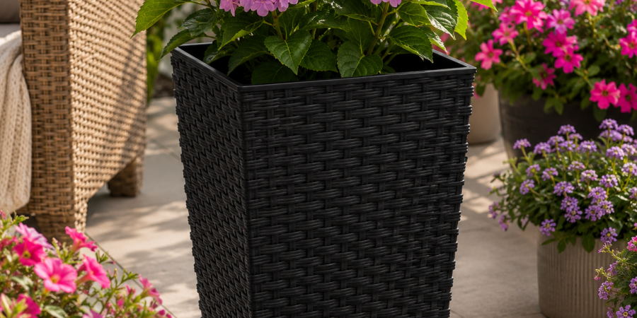 Doniczka FINEZJA RATTAN 250x250 czarny+wkł