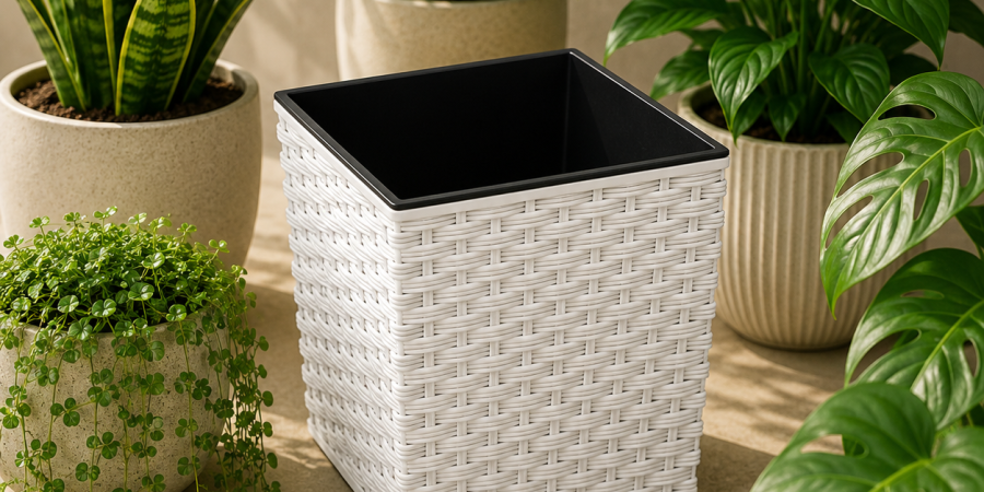 Doniczka JUKA RATTAN 300x300 biały+ wkł