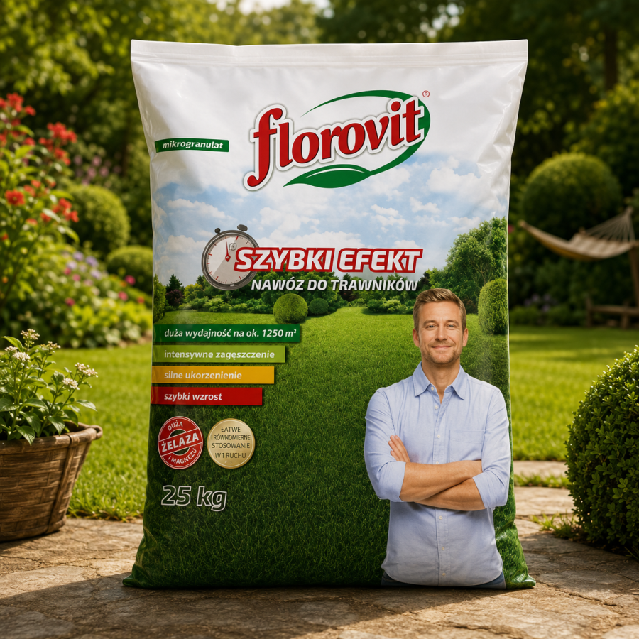 Florovit® Nawóz do Trawników SZYBKI EFEKT – błyskawiczne zazielenienie i zagęszczenie trawnika 25kg