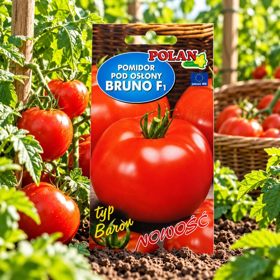 Pomidor Bruno F1 0,1g-wczesna odmiana szklarniowa o dużych, czerwonych owocach