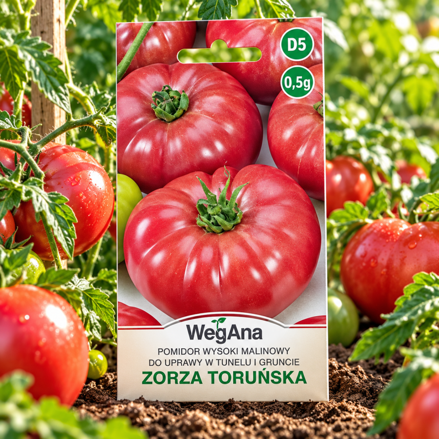 WEGANA Pomidor Zorza Toruńska 0,5g – nasiona wczesnego pomidora malinowego o dużych, mięsistych owocach