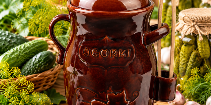 Beczka ceramiczna do kiszenia 3,5 l z pokrywką i drewnianymi szczypcami