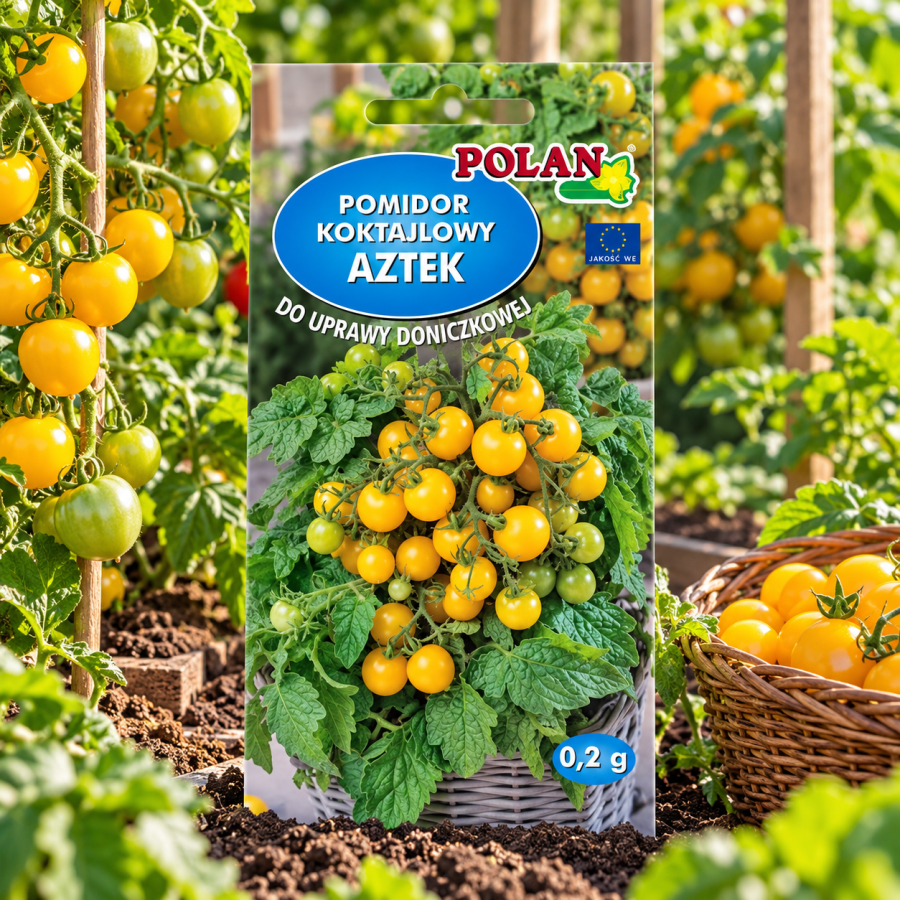Pomidor Aztek 0,2 g Polan – karłowy, żółty pomidor koktajlowy do doniczek